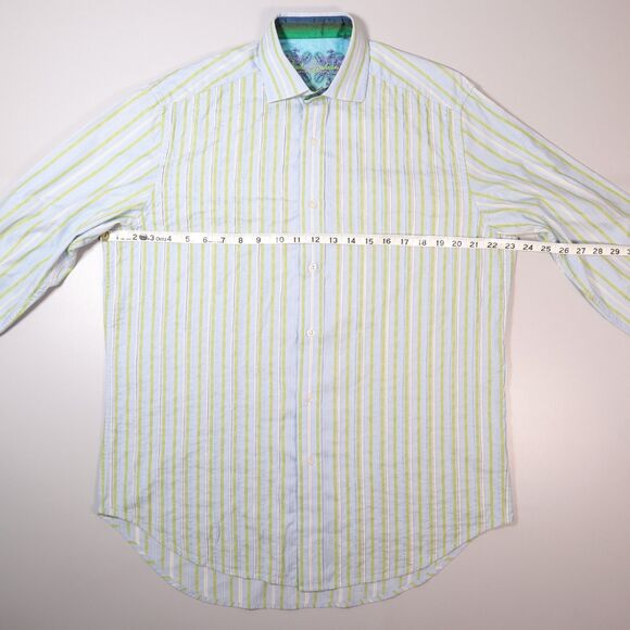 Robert Graham Shirt Long Sleeve Stripe Blue Flip Cuff Mens Large - Picture 10 of 11